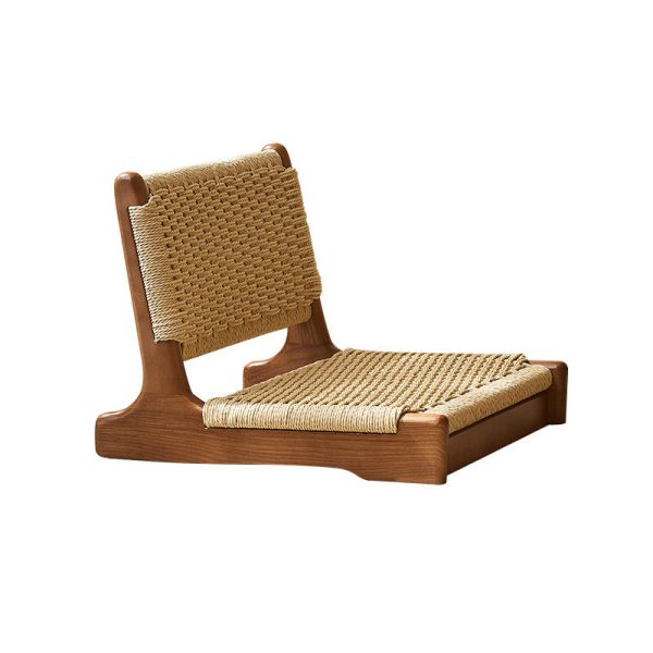 Traditional Japanese Tatami Braided Rope Solid Wood Frame Square Lounge Chair Backrest For Living Room - Image 14