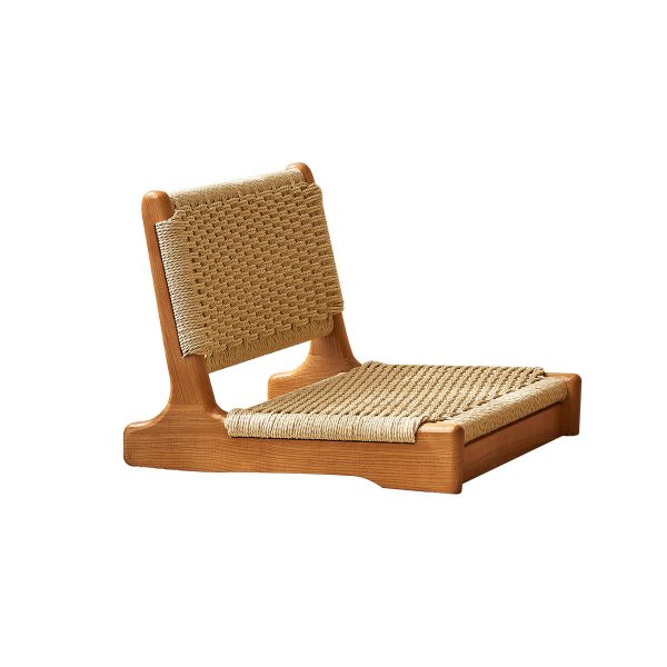 Traditional Japanese Tatami Braided Rope Solid Wood Frame Square Lounge Chair Backrest For Living Room - Image 16