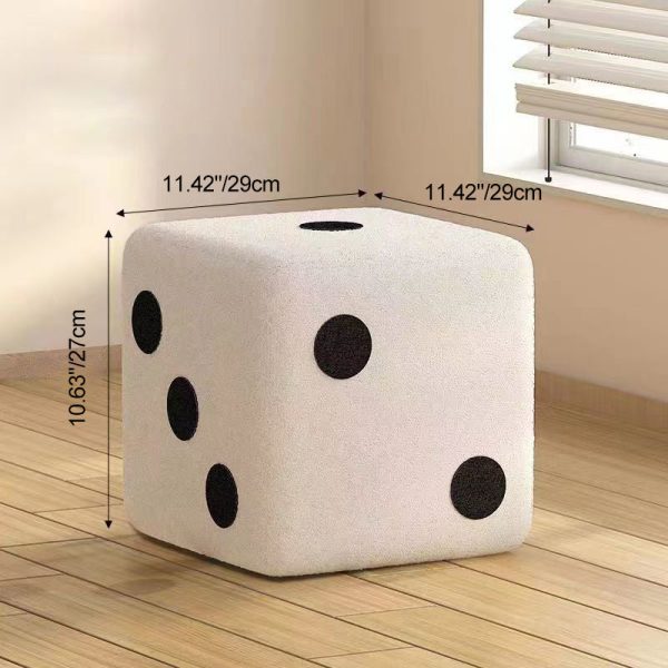 Contemporary Creative Dice Cube Lamb Fleece Solid Wood Frame Low Stool For Living Room - Image 5