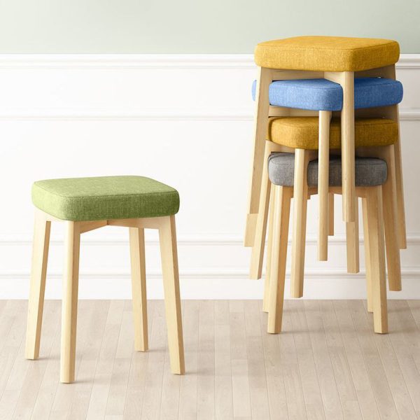 Contemporary Simplicity Square Tech Fabric Upholstered Solid Wood Stackable Low Stool For Living Room - Image 19