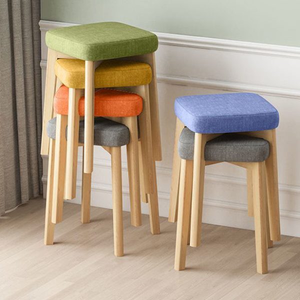 Contemporary Simplicity Square Tech Fabric Upholstered Solid Wood Stackable Low Stool For Living Room - Image 20
