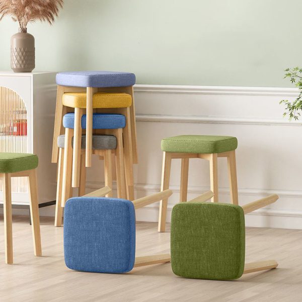 Contemporary Simplicity Square Tech Fabric Upholstered Solid Wood Stackable Low Stool For Living Room - Image 21