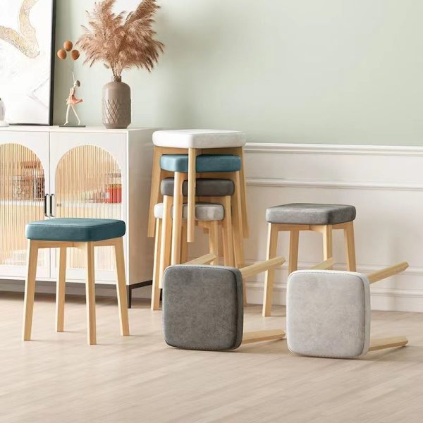 Contemporary Simplicity Square Tech Fabric Upholstered Solid Wood Stackable Low Stool For Living Room - Image 2