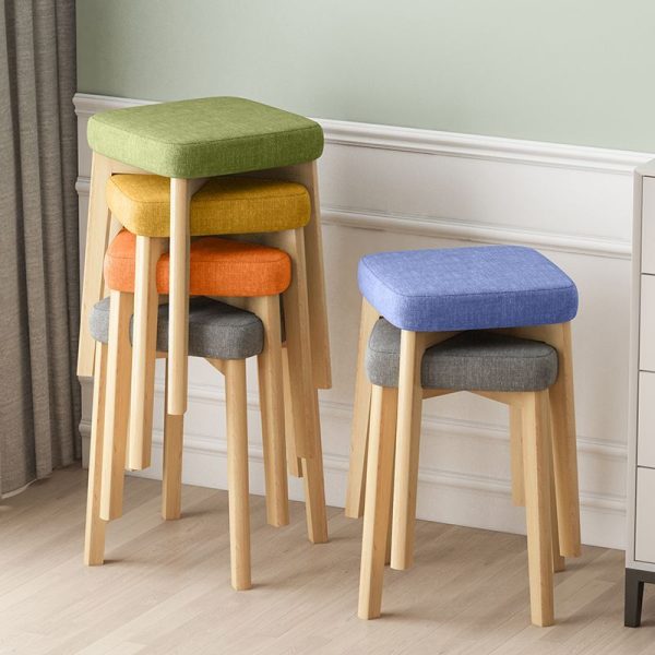 Contemporary Simplicity Square Tech Fabric Upholstered Solid Wood Stackable Low Stool For Living Room - Image 23