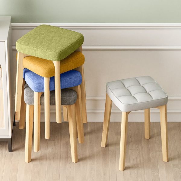 Contemporary Simplicity Square Tech Fabric Upholstered Solid Wood Stackable Low Stool For Living Room - Image 24