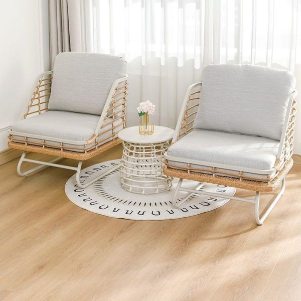Contemporary Boho Square PE Rattan Weaving Carbon Steel Accent Chair Backrest For Living Room - Image 12