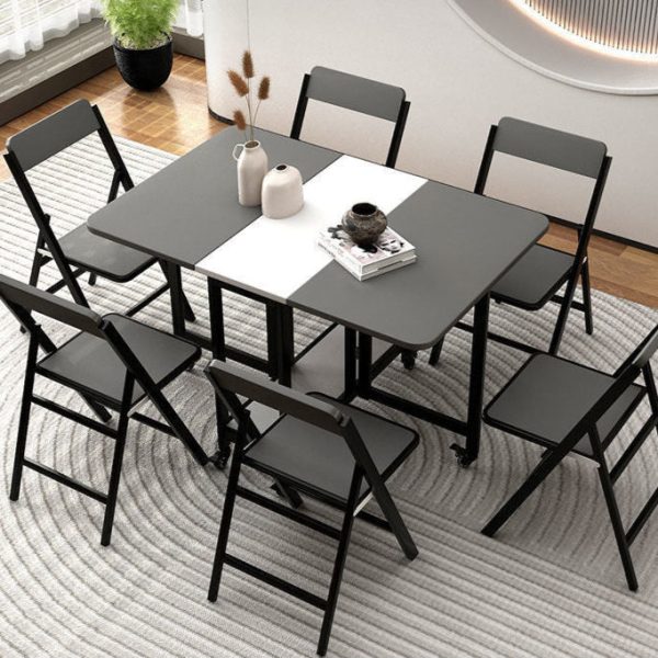 Modern Simplicity Square Solid Wood Melamine Board Carbon Steel Frame Foldable Dining Chair Backrest For Dining Room - Image 9