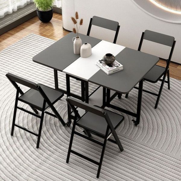 Modern Simplicity Square Solid Wood Melamine Board Carbon Steel Frame Foldable Dining Chair Backrest For Dining Room - Image 3