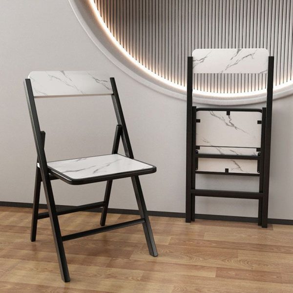 Modern Simplicity Square Solid Wood Melamine Board Carbon Steel Frame Foldable Dining Chair Backrest For Dining Room - Image 2