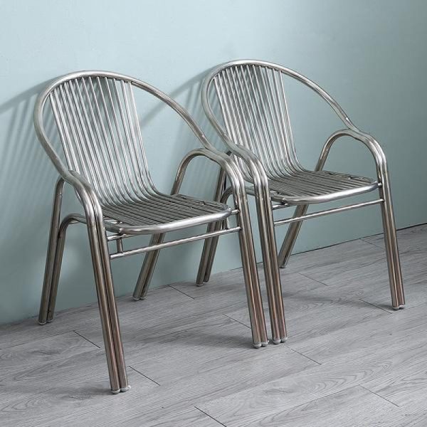 Modern Simplicity Curved Stainless Steel Stackable Dining Chair Backrest Armrest For Dining Room - Image 2