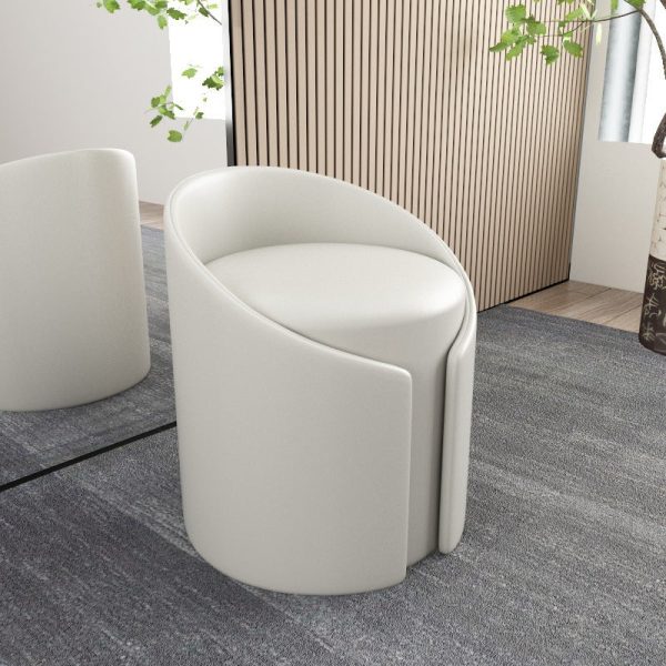 Contemporary Simplicity Round Leather Solid Wood Frame Low Stool For Living Room