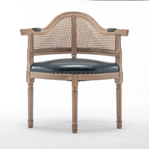 Traditional European Triangle Leather Upholstered Solid Wood Dining Chair Arc Backrest For Dining Room - Image 16