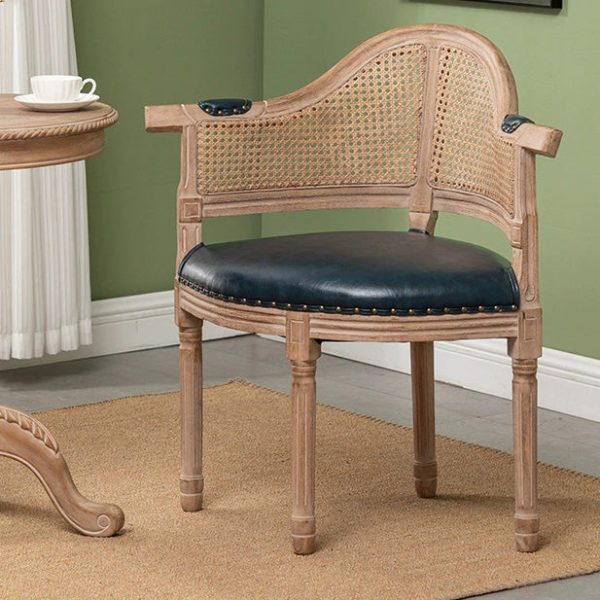 Traditional European Triangle Leather Upholstered Solid Wood Dining Chair Arc Backrest For Dining Room - Image 2