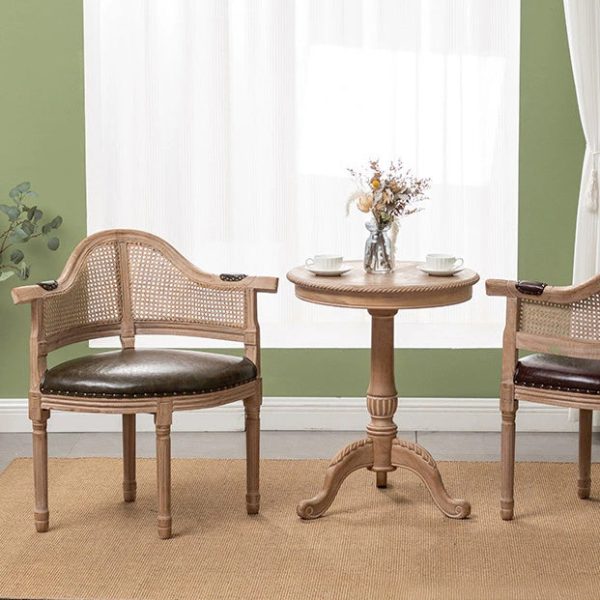 Traditional European Triangle Leather Upholstered Solid Wood Dining Chair Arc Backrest For Dining Room - Image 11
