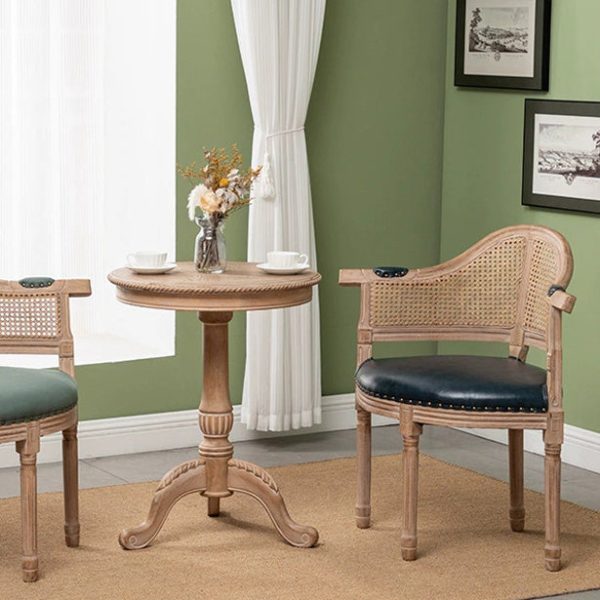 Traditional European Triangle Leather Upholstered Solid Wood Dining Chair Arc Backrest For Dining Room - Image 12