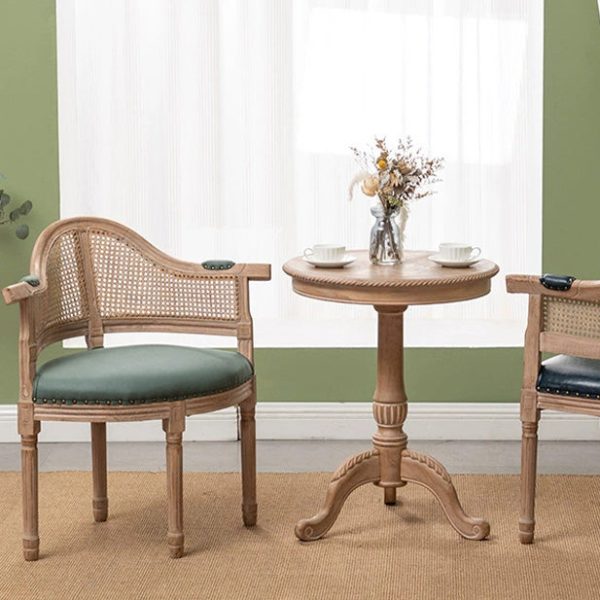 Traditional European Triangle Leather Upholstered Solid Wood Dining Chair Arc Backrest For Dining Room - Image 13