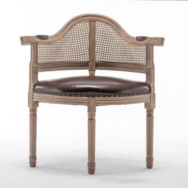 Traditional European Triangle Leather Upholstered Solid Wood Dining Chair Arc Backrest For Dining Room - Image 21