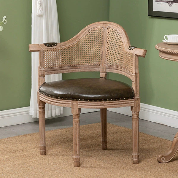Traditional European Triangle Leather Upholstered Solid Wood Dining Chair Arc Backrest For Dining Room