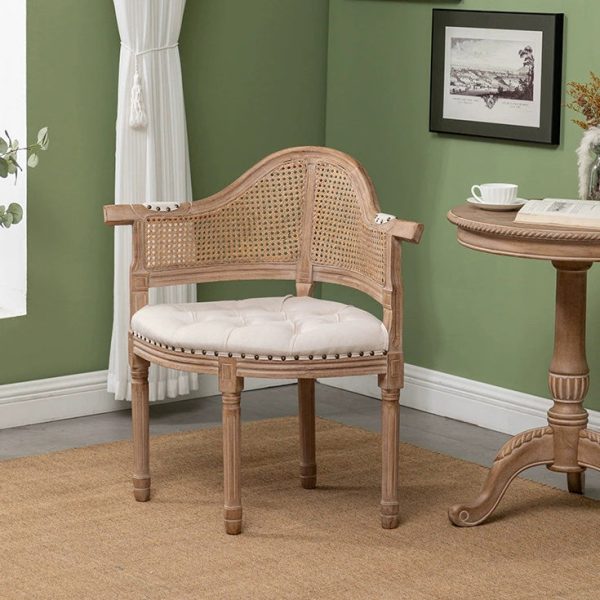 Traditional European Triangle Leather Upholstered Solid Wood Dining Chair Arc Backrest For Dining Room - Image 9