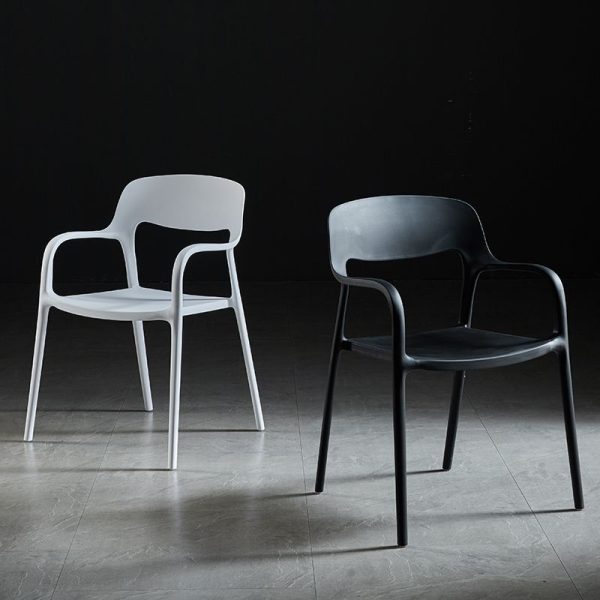 Contemporary Nordic Square Plastic Stackable Dining Chair Backrest Armrest For Dining Room - Image 13