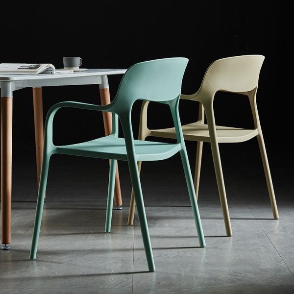 Contemporary Nordic Square Plastic Stackable Dining Chair Backrest Armrest For Dining Room - Image 2