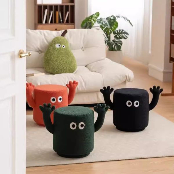 Contemporary Creative Lamb Fleece Cylinder Pouf Footstool For Entryway - Image 2