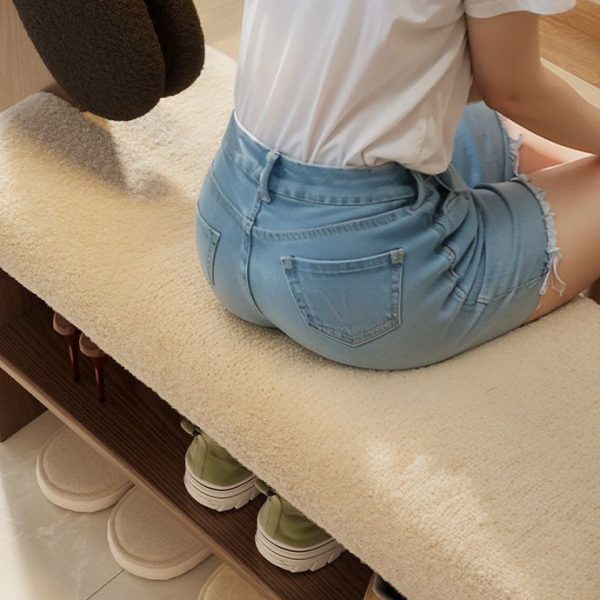 Contemporary Creative Puppy Design Rectangular Flannel Solid Wood Footstool Bench 2-Tier For Living Room - Image 5