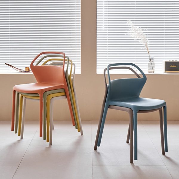 Contemporary Scandinavian Square Plastic Stackable Dining Chair Backrest For Dining Room - Image 19