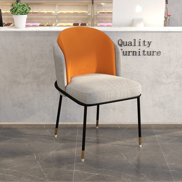 Contemporary Scandinavian Curved Houndstooth Linen Upholstered Dining Chair Leather Backrest For Dining Room - Image 5