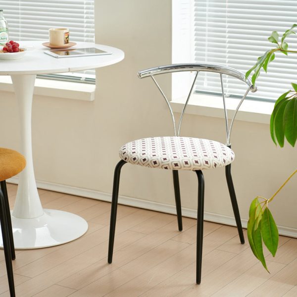 Modern Eclectic Round Diamond Pattern Corduroy Dining Chair Stainless Steel Geometric Line Back For Dining Room - Image 11