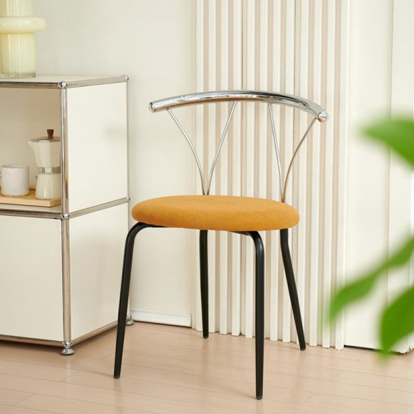 Modern Eclectic Round Diamond Pattern Corduroy Dining Chair Stainless Steel Geometric Line Back For Dining Room - Image 12
