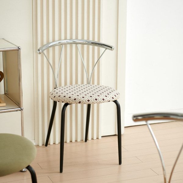 Modern Eclectic Round Diamond Pattern Corduroy Dining Chair Stainless Steel Geometric Line Back For Dining Room - Image 3