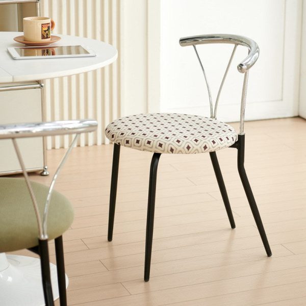 Modern Eclectic Round Diamond Pattern Corduroy Dining Chair Stainless Steel Geometric Line Back For Dining Room - Image 2