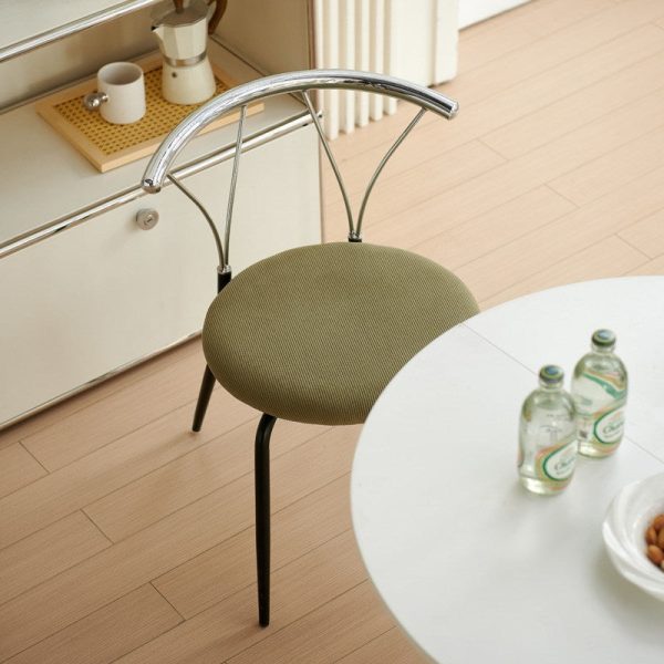 Modern Eclectic Round Diamond Pattern Corduroy Dining Chair Stainless Steel Geometric Line Back For Dining Room - Image 9