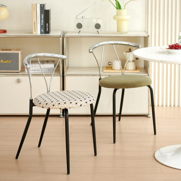 Modern Eclectic Round Diamond Pattern Corduroy Dining Chair Stainless Steel Geometric Line Back For Dining Room - Image 10