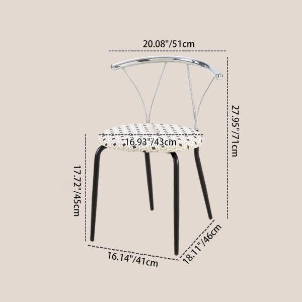 Modern Eclectic Round Diamond Pattern Corduroy Dining Chair Stainless Steel Geometric Line Back For Dining Room - Image 4