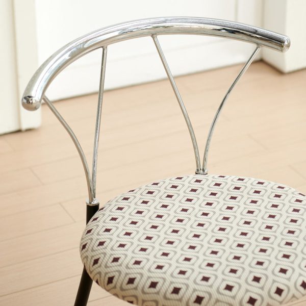 Modern Eclectic Round Diamond Pattern Corduroy Dining Chair Stainless Steel Geometric Line Back For Dining Room - Image 5