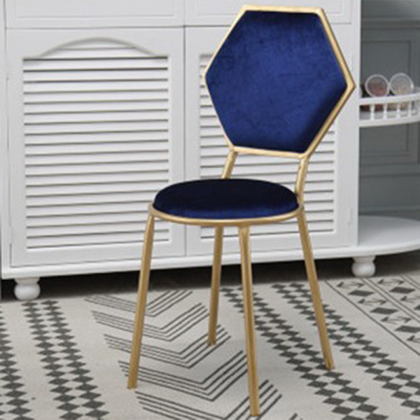 Traditional French Round Velvet Upholstered Metal Frame Vanity Stool Hexagonal Back For Bedroom - Image 3