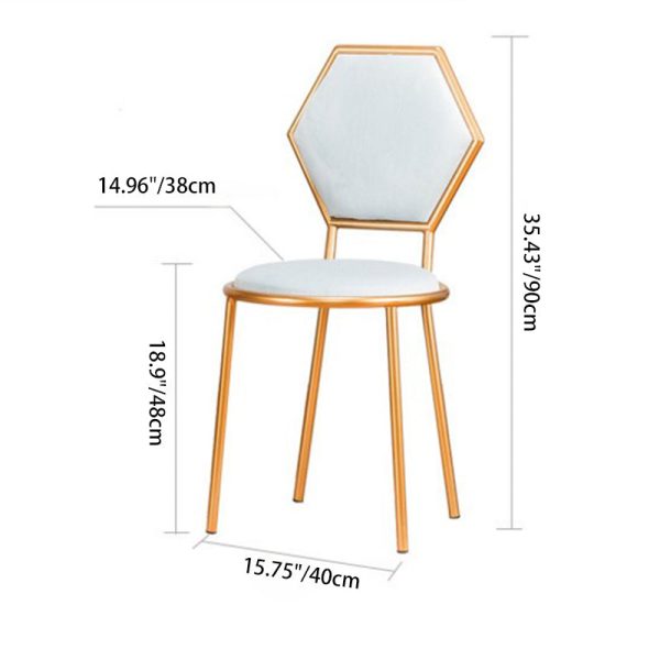Traditional French Round Velvet Upholstered Metal Frame Vanity Stool Hexagonal Back For Bedroom - Image 4