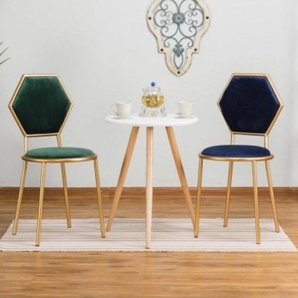 Traditional French Round Velvet Upholstered Metal Frame Vanity Stool Hexagonal Back For Bedroom - Image 8