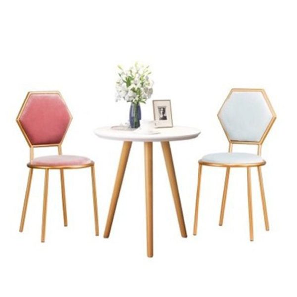 Traditional French Round Velvet Upholstered Metal Frame Vanity Stool Hexagonal Back For Bedroom - Image 14