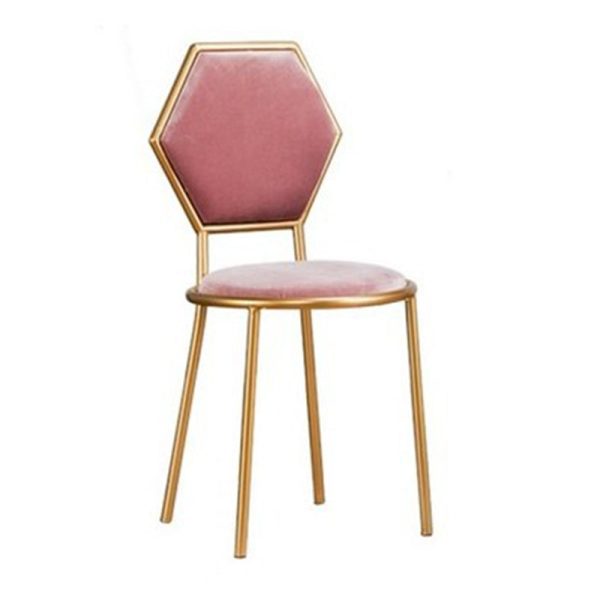 Traditional French Round Velvet Upholstered Metal Frame Vanity Stool Hexagonal Back For Bedroom - Image 15