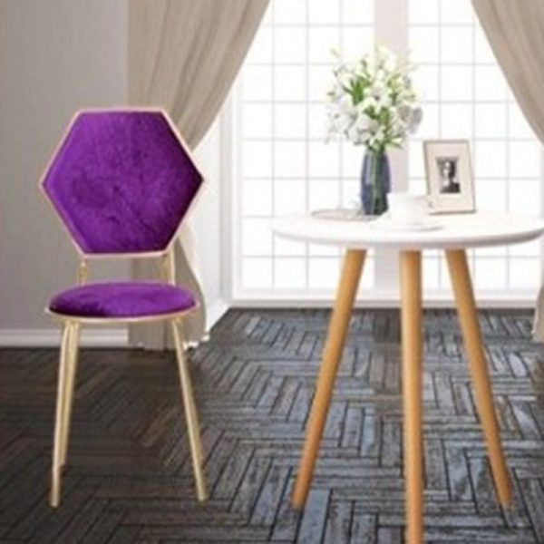 Traditional French Round Velvet Upholstered Metal Frame Vanity Stool Hexagonal Back For Bedroom - Image 10