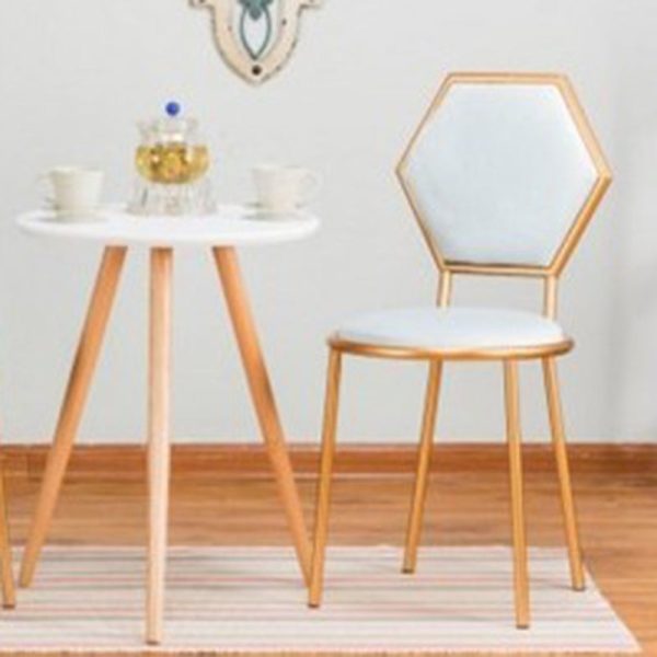 Traditional French Round Velvet Upholstered Metal Frame Vanity Stool Hexagonal Back For Bedroom - Image 6
