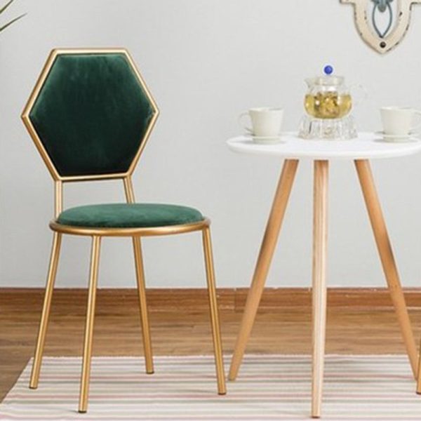 Traditional French Round Velvet Upholstered Metal Frame Vanity Stool Hexagonal Back For Bedroom - Image 11