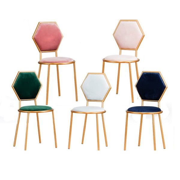 Traditional French Round Velvet Upholstered Metal Frame Vanity Stool Hexagonal Back For Bedroom - Image 13