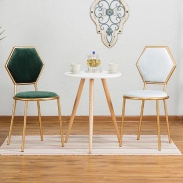Traditional French Round Velvet Upholstered Metal Frame Vanity Stool Hexagonal Back For Bedroom - Image 9