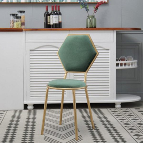 Traditional French Round Velvet Upholstered Metal Frame Vanity Stool Hexagonal Back For Bedroom - Image 7