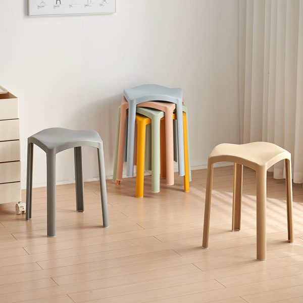 Contemporary Scandinavian Corrugated Plastic Stackable Vanity Stool Backless For Living Room - Image 5