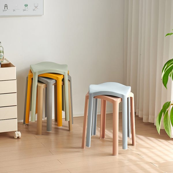Contemporary Scandinavian Corrugated Plastic Stackable Vanity Stool Backless For Living Room - Image 4